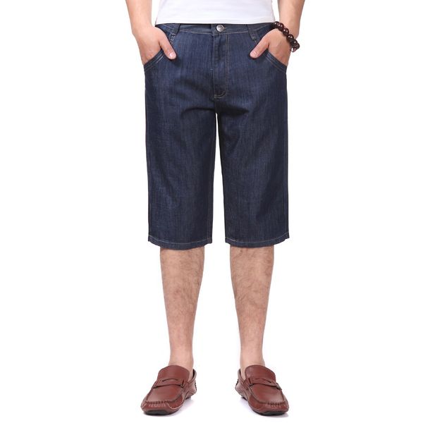

summer men casual knee length jeans pants male zipper denim bottoms man dark blue jean trouser straight denim pantalones