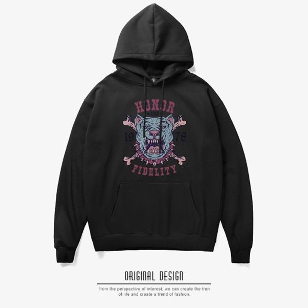 

mens hoodies street style 2019 new round neck printing hoodie thick sweater coat asian size s-2xl, Black