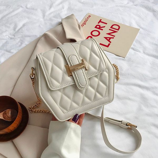 

hexagon small pu leather crossbody bags for women 2020 shoulder handbags female totes lady fashion cross body lattice bolsa bag