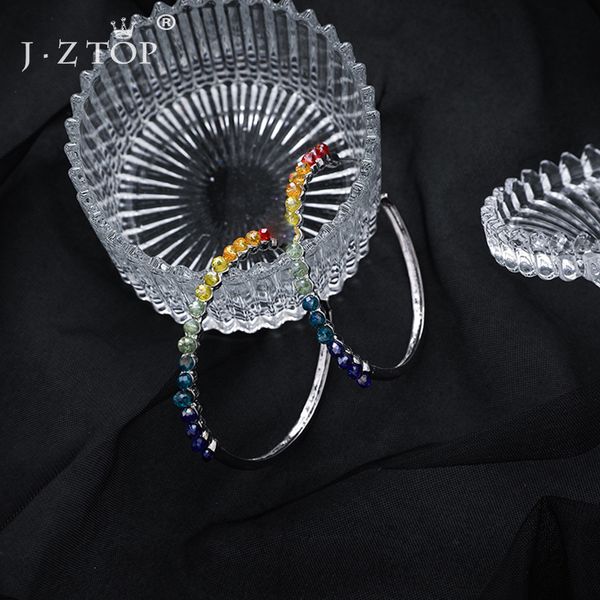 

fashion rainbow gradient round hoop earrings for women multicolour exaggerated half circle earrings simple party jewelry female, Golden;silver