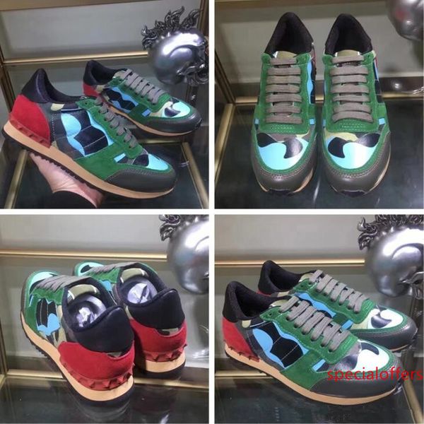 

new fashion camouflage rock studs sneaker shoes genuine leather women,men sneakers shoes runner shoes studded new design trainers, Black