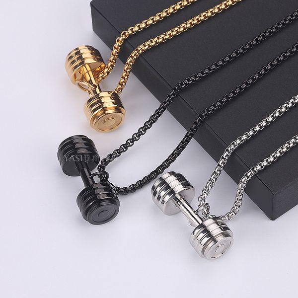 

fashion barbell necklaces mens stainless steel gold chains necklaces sports pendant jewelry for neck gifts for male accessories, Silver