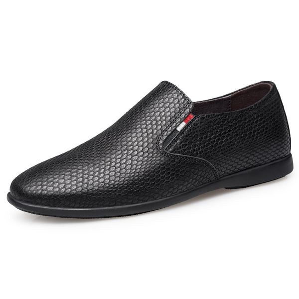 

new 2019 men casual shoes leather summer breathable holes luxurious brand flat shoes for men drop shipping, Black