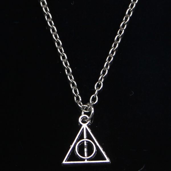 

20pcs new fashion necklace 13x12mm deathly hallows silver pendants short long women men colar gift jewelry choker