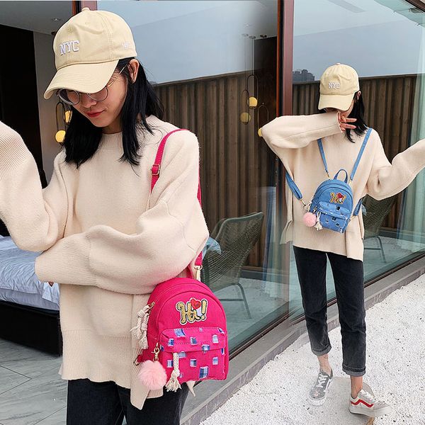 

fashion cowboy women's backpacks canvas sequins girls school bags 2020 fur ball student backpack travel bag lady