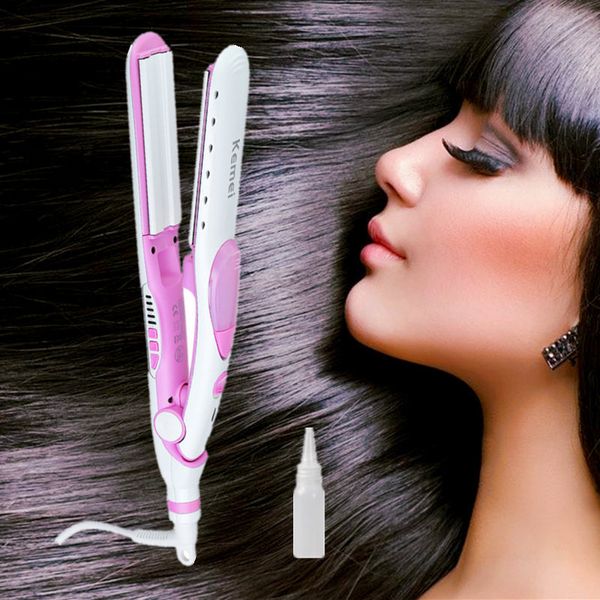 

professional steam flat iron curling styling tools ceramic wet/dry steam vapor heater salon hair straightener styler, Black