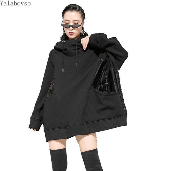 

2019 winter clothing women hoodies casual cotton pullovers fleece inside hooded black color thick hoodies loose batwing stylesz3
