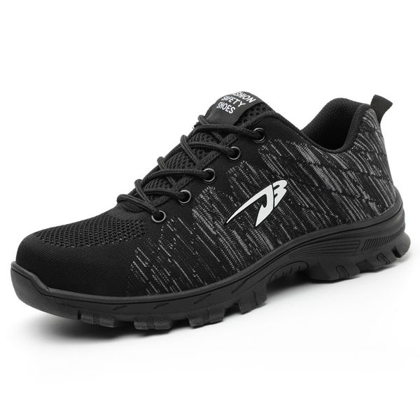 

men work safety shoes breathable mesh outdoor hiking shoes sneakers men anti-smashing anti-puncture steel toe safety boots, Black