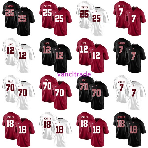 

2019 ncaa football stanford cardina ls 25 alex carter 12 andrew luck 70 andrus peat 18 austin hooper 7 aziz shittu jerseys, Black;red