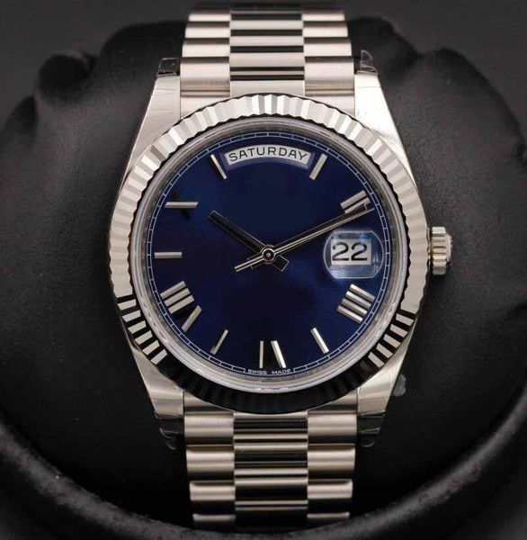 

Men tainle bracelet luxury men wri twatch new 2019 40mm day date blue automatic 18k white gold men watch 228239 date watche
