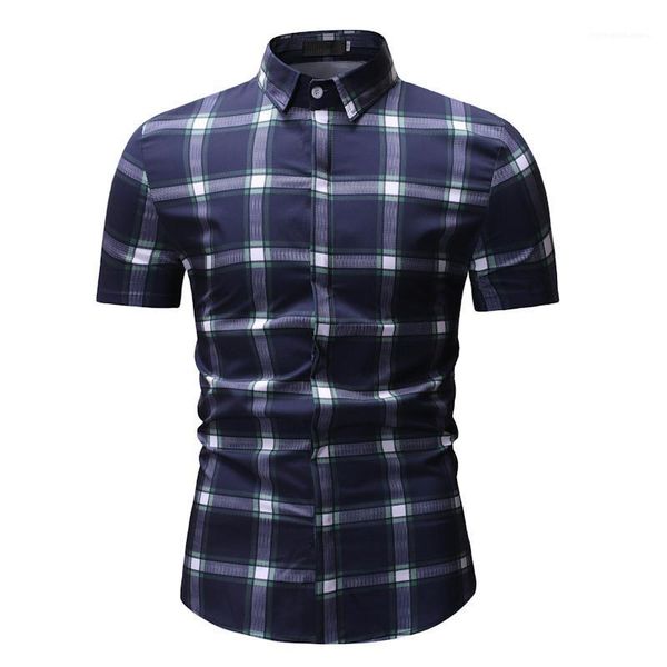 

clothing plaid print mens casual shirts fashion single breasted short sleeve mens designer shirts casual males, White;black