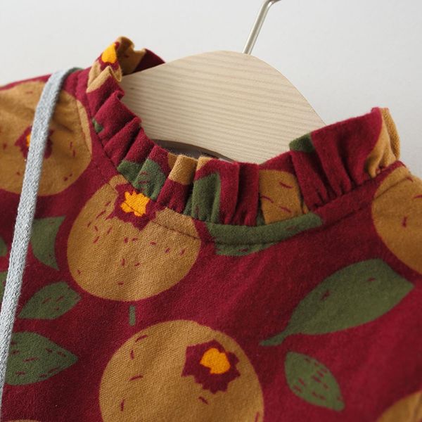 

toddler baby girls dress long sleeves o-neck fruits leaf print lace cotton blend princess dress+bag sets fashion casual dresses, Red;yellow