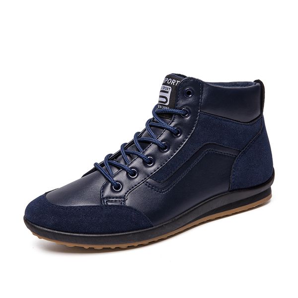 

casual pu leather men shoes soft comfortable men walking flat footwear blue brown boot ankle plus size man fahsion sneakers, Black