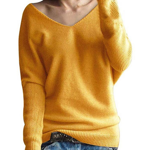 

autumn women winter v neck sweater batwing sleeve solid color knitted pulloves fashion soft knitted knitwear clothes female fa, White;black