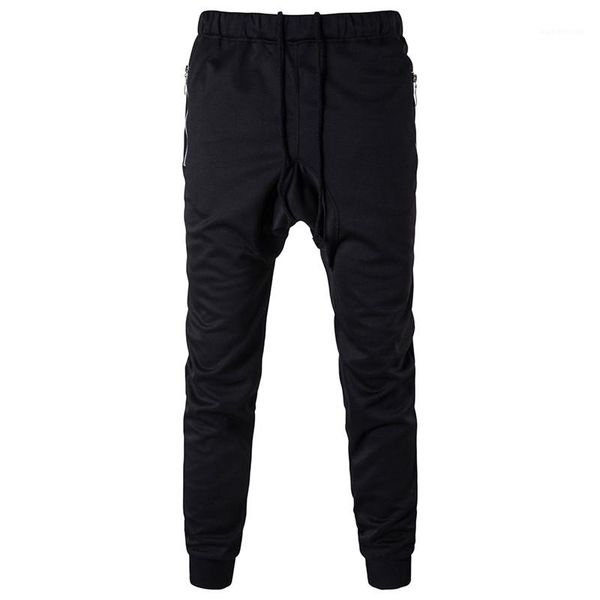 

autumn hip pop pencil pants with pockets mens casual loose drawstring pants fashion designer mens harem pants, Black