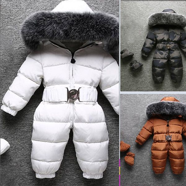 

new fur collars down jacket for boys and girls new baby thick winter snowsuit, Blue