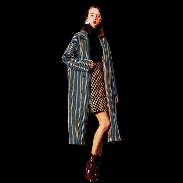 

eelmoor 2019aw blue striped wool coat, Black