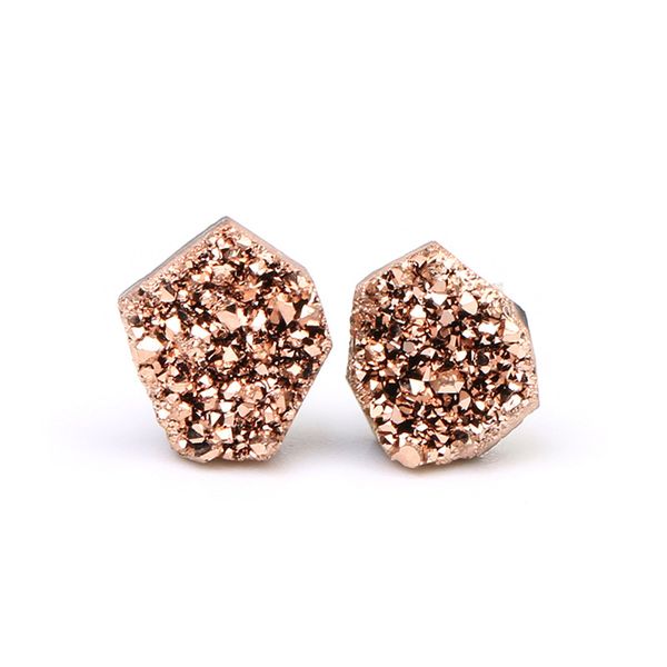 

irregular natural stone earrings 6-8mm 925 sterling silver stud earrings diy rose gold blue silver druzy opal for women, Golden;silver