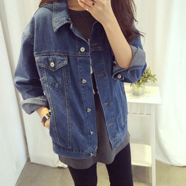 

new autumn winter long women jacket 2019 full sleeve casual bf denim jeans jacket vintage loose coat harajuku oversize outwear, Black;brown
