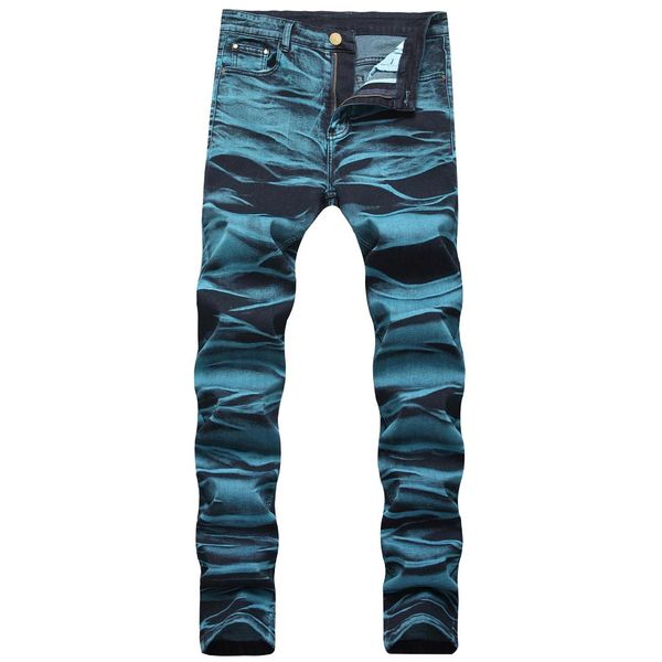 

2019 new mens fashion slim casual straight motorcycle jeans destroyed trousers stretch jeans plus dropshipping, Blue