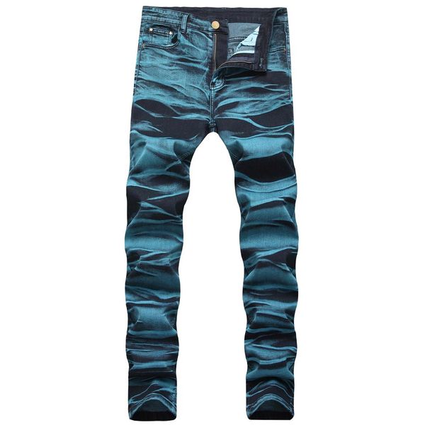 

2019 new mens fashion slim casual straight motorcycle jeans destroyed trousers stretch jeans plus dropshipping, Blue