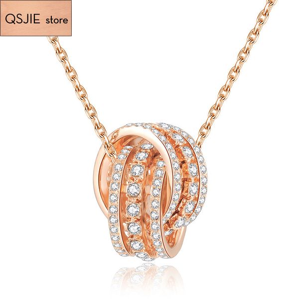 

high-quality swa personality double pendant necklace lady's chain jewelry necklace, Silver