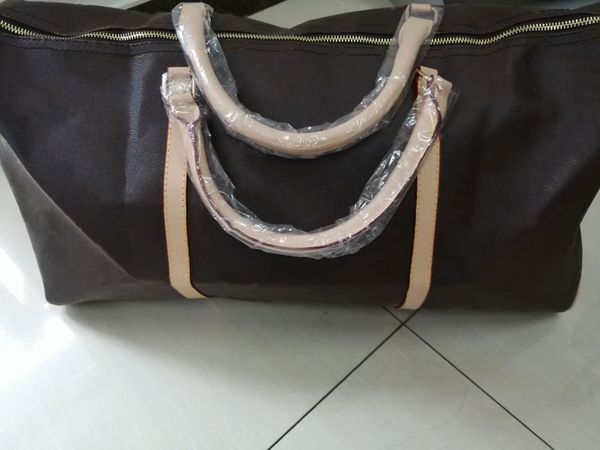 

keep all duffle bag brown flower checkered travel luggage tote bags men women handbags purses shoulder crossbody bags pu leather 55cm