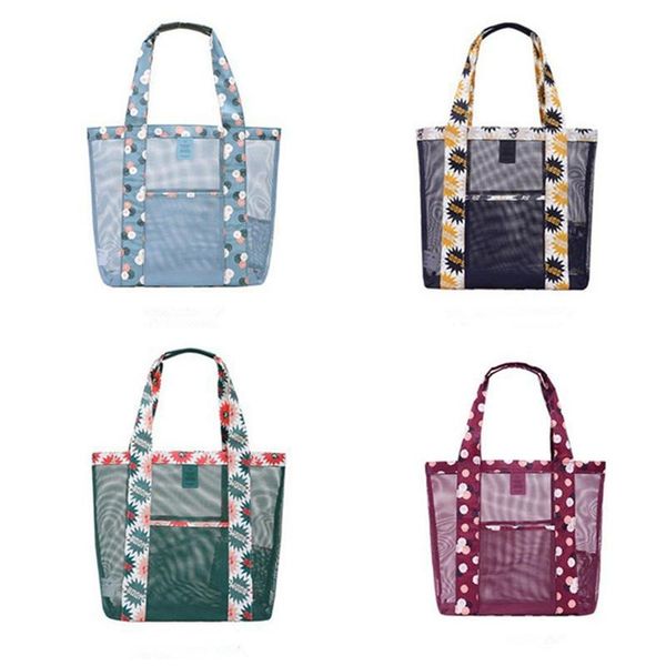 

multifunction storage bag travel shopping shoulder bags large capacity orgnizer beach tote bags mesh floral handbag cosmetic makeup bag hot, Black