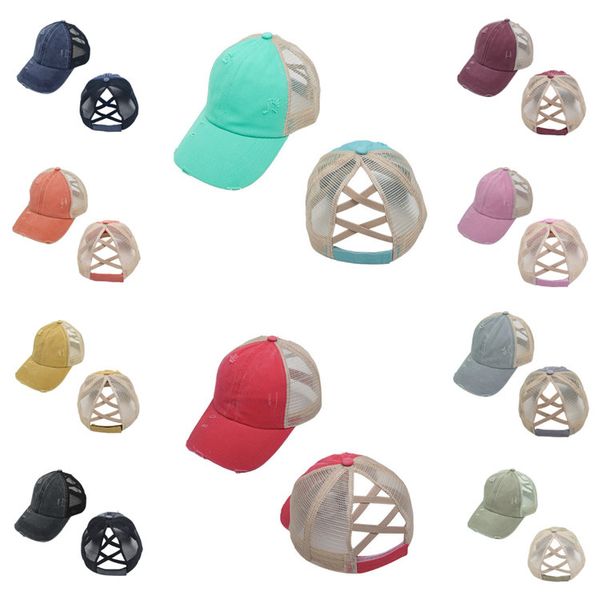 

washed ponytail hat party hats women ponytail baseball cap sport hip hop snapback mesh cap party supplies 10styles t2c5242