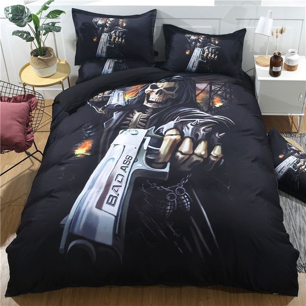 Black Color Duvet Cover Full Queen Size Luxury Sugar Skull Bedding