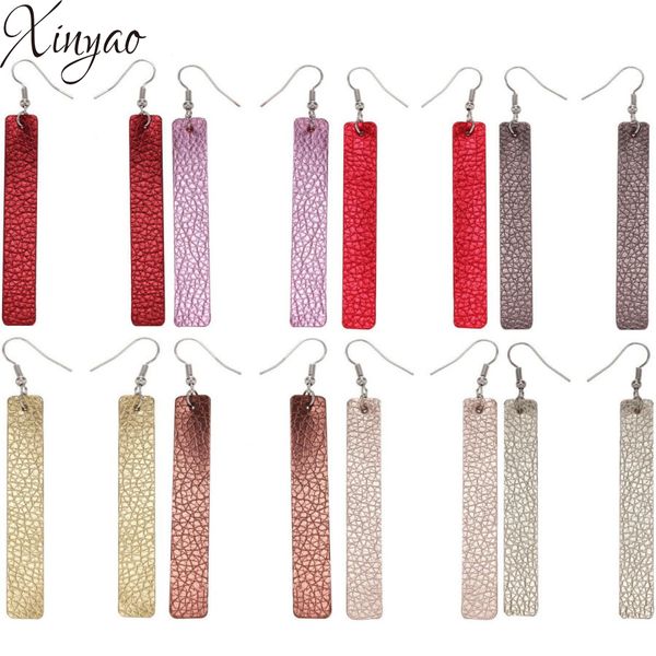 

xinyao rectangle pu leather bar earrings antique looking for women bohemian long geometric pendant dangle earrings brincos 2018, Silver