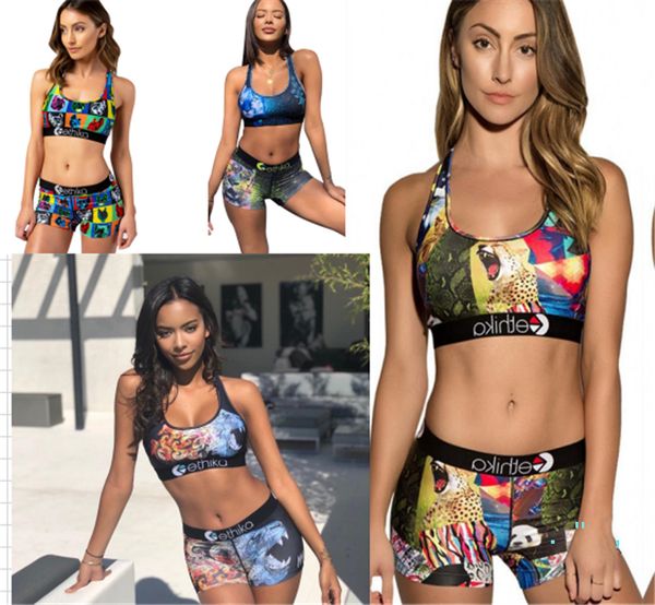 

womens designer swimsuit two pieces swimwear cartoon print sports bra crop tank vest + trunk shorts bikini set beachwear cloth c6304, Blue