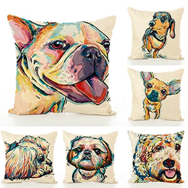 

painted dog creative linen cushion hug pillowcase office lumbar home textile pillow custom sofa cushionÂ case home decoration