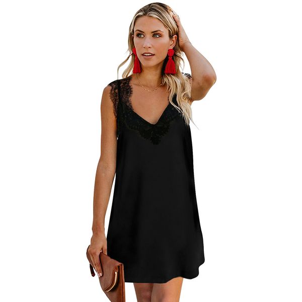 

ins lace loose-fit knee-length skirt amazon new european and american-style v-neck camisole mini dress sale, White;black