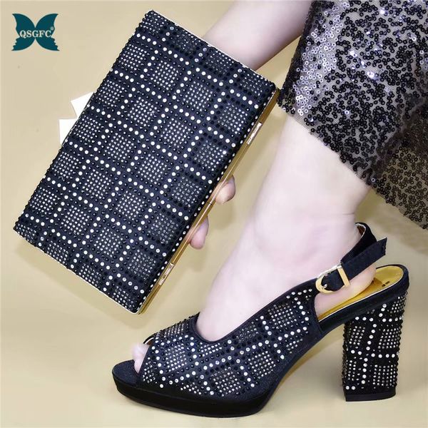 

2019 autumn new coming nigerian shoes and bags to match shoes with bag set matching italian design shoe and bag set, Black