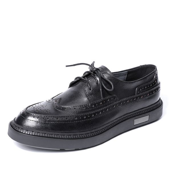 

lace-up business men shoes men dress shoes genuine leather mens casual breathable spring all-match cowhide, Black