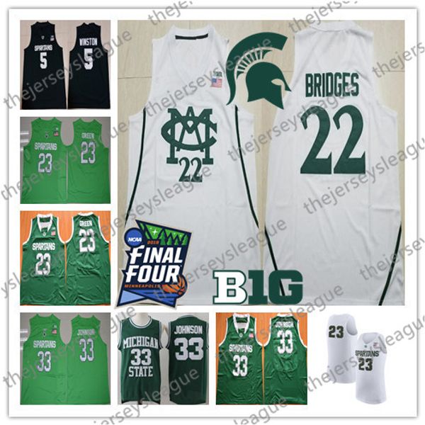 

michigan state spartans #1 joshua langford 2 jaren jackson jr. 20 matt mcquaid 22 bridges 23 xavier tillman white basketball jerseys, Black