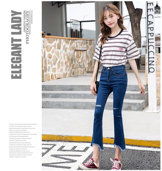 

dark blue ladies' small slacks jeans brim cultivate one's morality