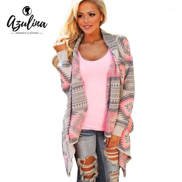 

azulina female ethnic print long sleeve blouse shirts coat pink blue kimono cardigan blouses fashion knitted poncho women 1, White