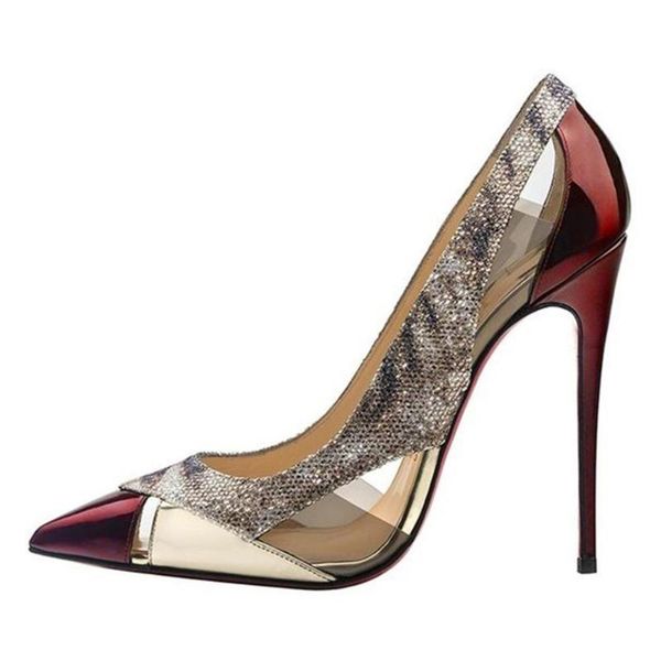 

12cm stiletto heels dress shoes patent leather pointed toe pumps glitter hole dress heels drosphip, Black