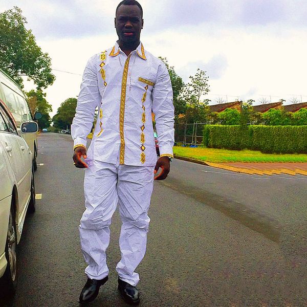

ethnic clothing h&d 100% cotton mens african men dashiki man suits shirt with trouser traditional bazin riche embroidery two pcs, Red