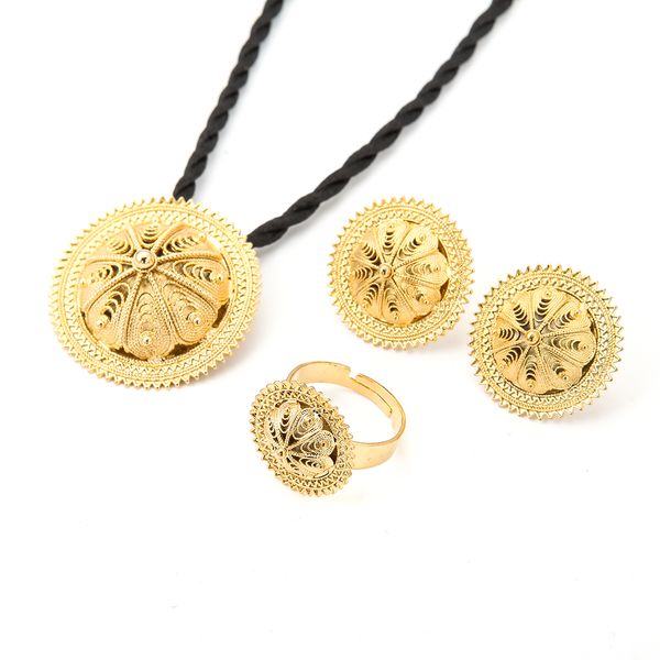 

ethiopian necklace pendants earrings ring set gold filled eretrian jewelry habesha wedding eritrea party gift, Silver