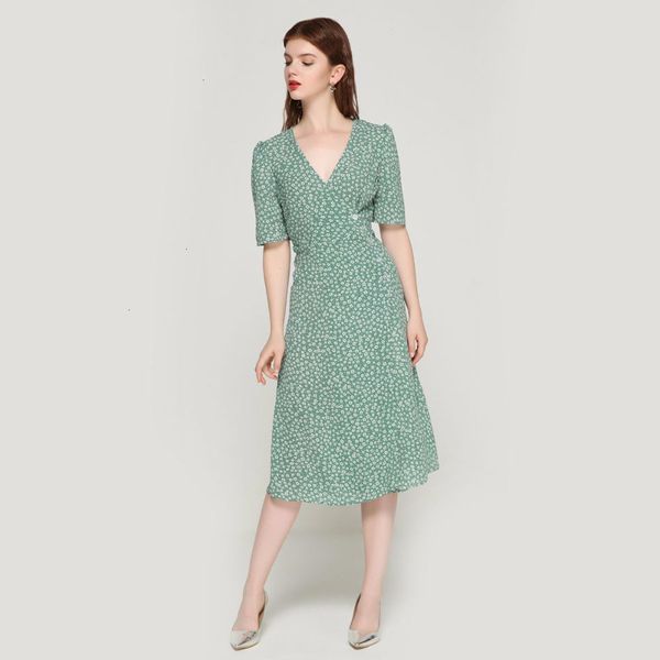 

designer dress woman clothing vintage floral print wrap dress v neck sashes short sleeve streetwear mid calf dresses vestidos qa030, Black;gray