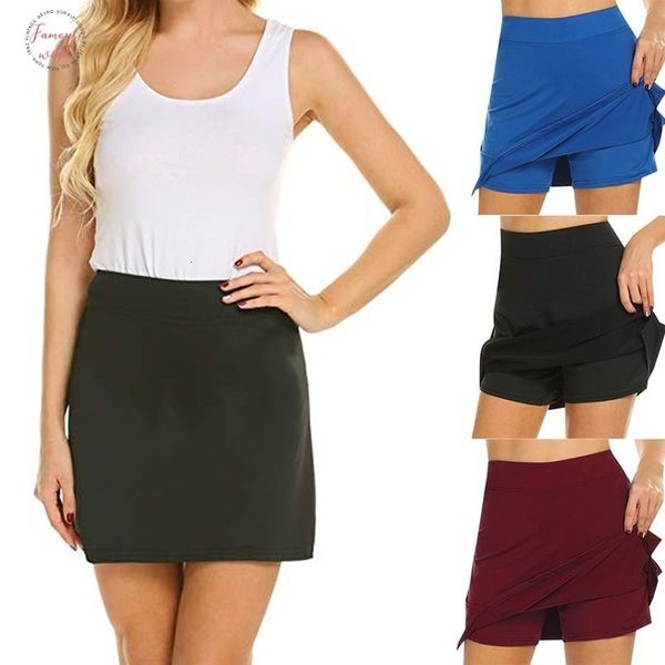 

polyester summer skirts womens solid breathable anti leakage casual mini active skorts performance skirt tennis golf workout sports, Black
