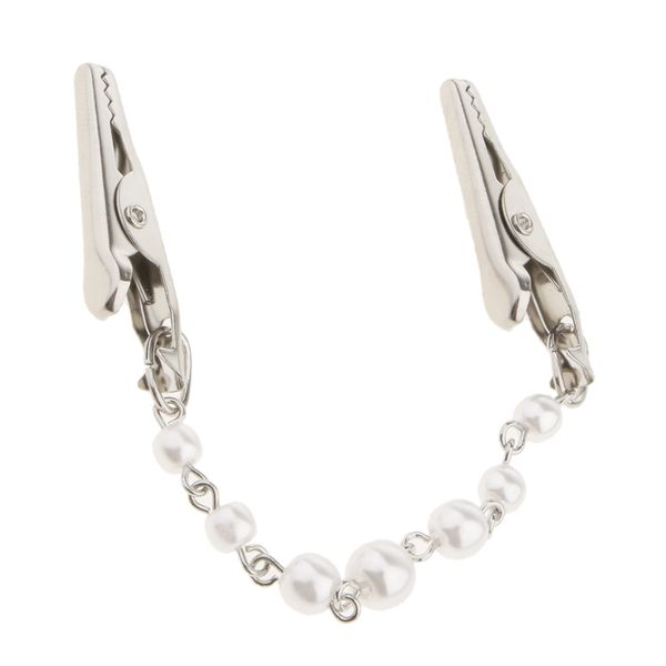 

vintage men's silver plated pearls collar chain brooch pin lapel pin with double clasps, Gray