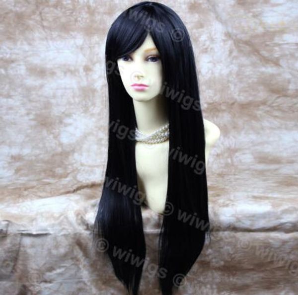 Sexy Beautiful Long Straight Jet Black Hair Ladies Wig From