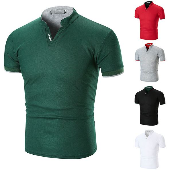 

polo shirt men casual clothes summer new arrival solid color men's short sleeve stripe stand collar polo shirt large size, White;black