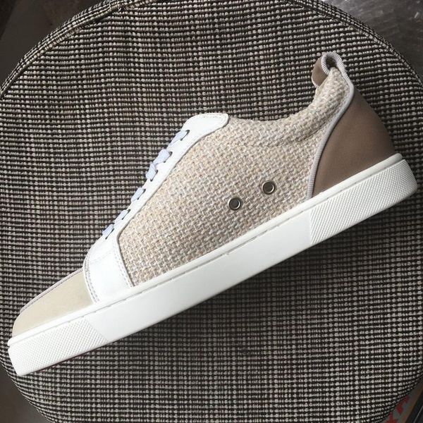 

new brand men women red bottom casual shoes designer beige suede patchwork leather low sneakers luxury trainers shoes 35-47, Black