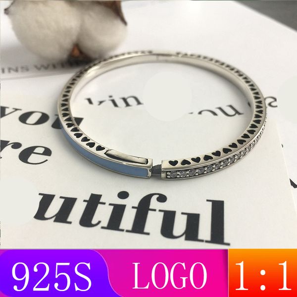 

lism [wholesale] s925 sterling silver 2019 winter new 1: 1 blue shiny bangle bracelet fashion lady gift diy original jewelry, Black