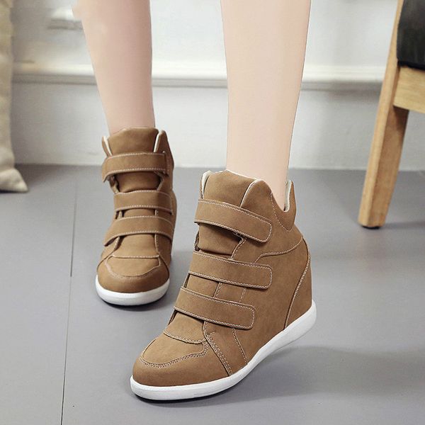 

fashion platform shoes woman ankle boots hidden wedges comfort sneakers female flock casual martin boots femme boots, Black